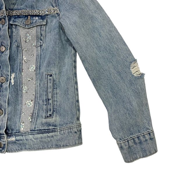 Boho Luxe Elegant Denim Jacket Statement Festival Bling Y2K Glam Gray - Picture 8 of 16